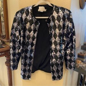 Vintage CACHE Eleanor P Brenner Women Sequin Glitzy Diamond Jacket Size Large